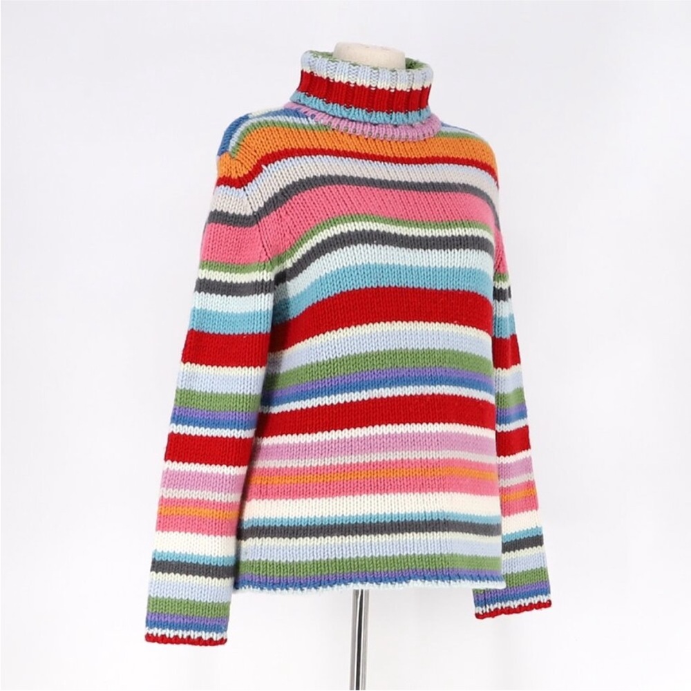 Vintage Y2K rainbow stripe Gap holiday wool turtleneck sweater XL - Picture 2 of 8